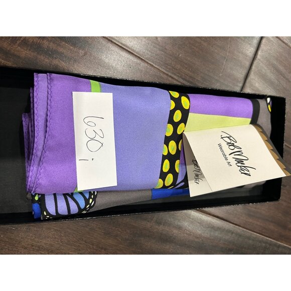 Bob Mackie Wearable Art Silk Butterfly Scarf Purple Multi One Size Square NWB - Picture 9 of 10